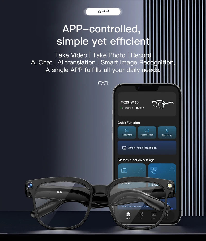 SENBONO NEW Smart Glasses with  800W Piexl Camera AI Translator Sunglasses Bluetooth Call Take Video Smart Glasses for Men Women