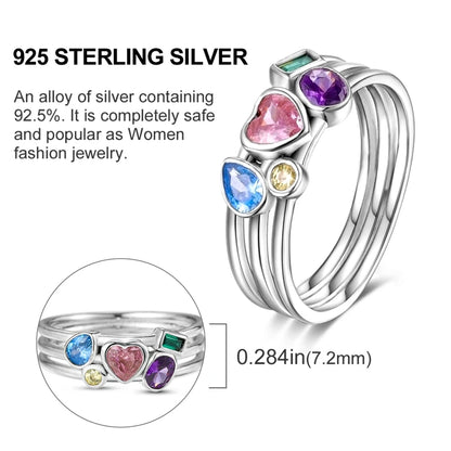 Original 925 Sterling Silver Ring Colorful Diamonds Cubic Zircon Finger Ring For Women Jewelry Wedding Engagement Birthday Gift
