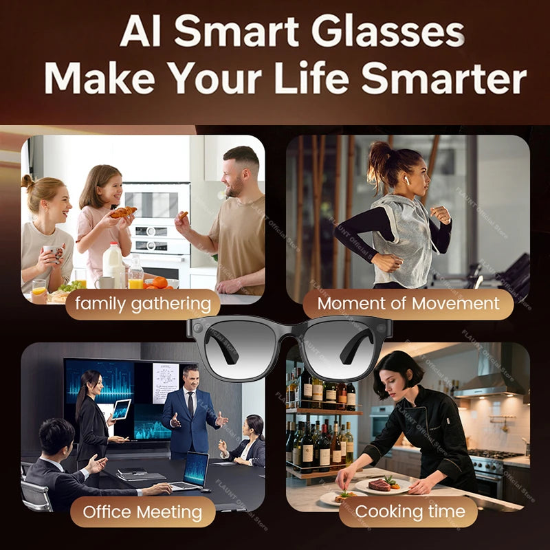 AI Smart Glasses 13MP 5K Camera 32GB ROM HD Photo Identify Objects ChatGPT Video Call Translation Music WiFi Bluetooth Eyewear