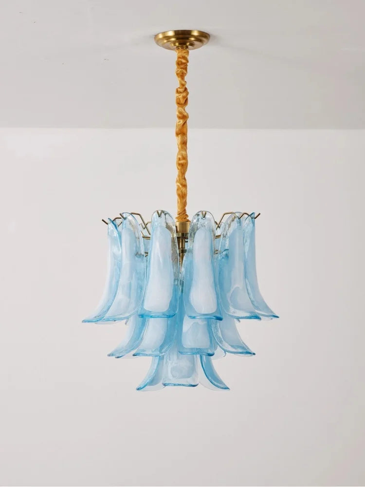 French Murano Petal Glass Chandelier Dining Table Living Room Antique Style Pink Petal Glass Pendant Chandelier Lights Bedroom