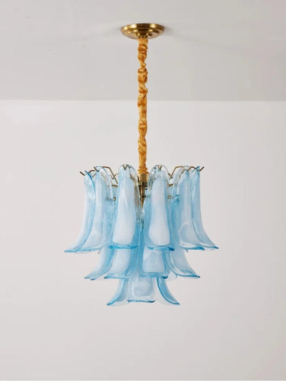 French Murano Petal Glass Chandelier Dining Table Living Room Antique Style Pink Petal Glass Pendant Chandelier Lights Bedroom