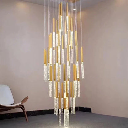 Nordic Minimalist Indoor Pendant Light Fixture Modern Ceiling Crystal Led Chandelier Long Hanging Lamp for Staircase Living Room