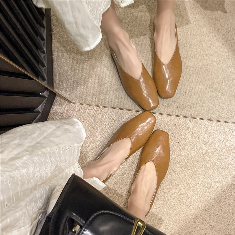 Women's Loafers Genuine Leather Luxury Shoes Heels Pumps Square Toe Elegant Mary Janes Shoes for Height-increasing Insoles