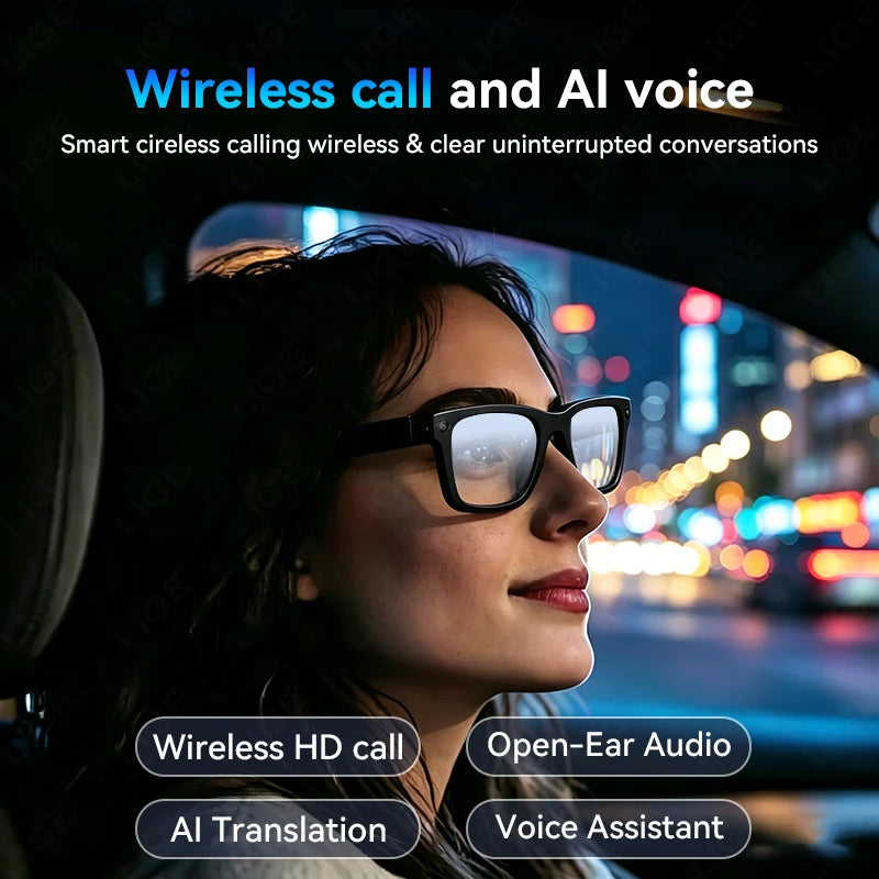 LIGE 4K 13MP Smart Glasses 2026 Men HD Camera AI Translation Chat WIFI Video Recording Bluetooth Call Audio Men Women Sunglasses