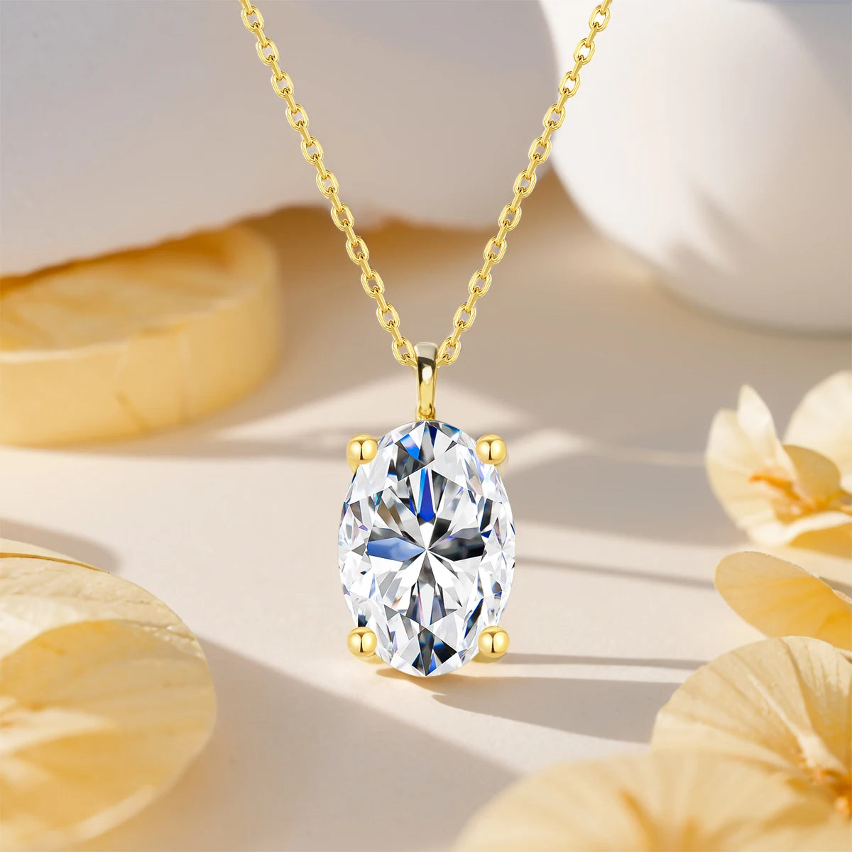 14K Yellow Gold Moissanite Diamond Necklace for Women Marriage Pendant Couple Engagement Oval Cut 1ct/2ct/3ct with Certificate