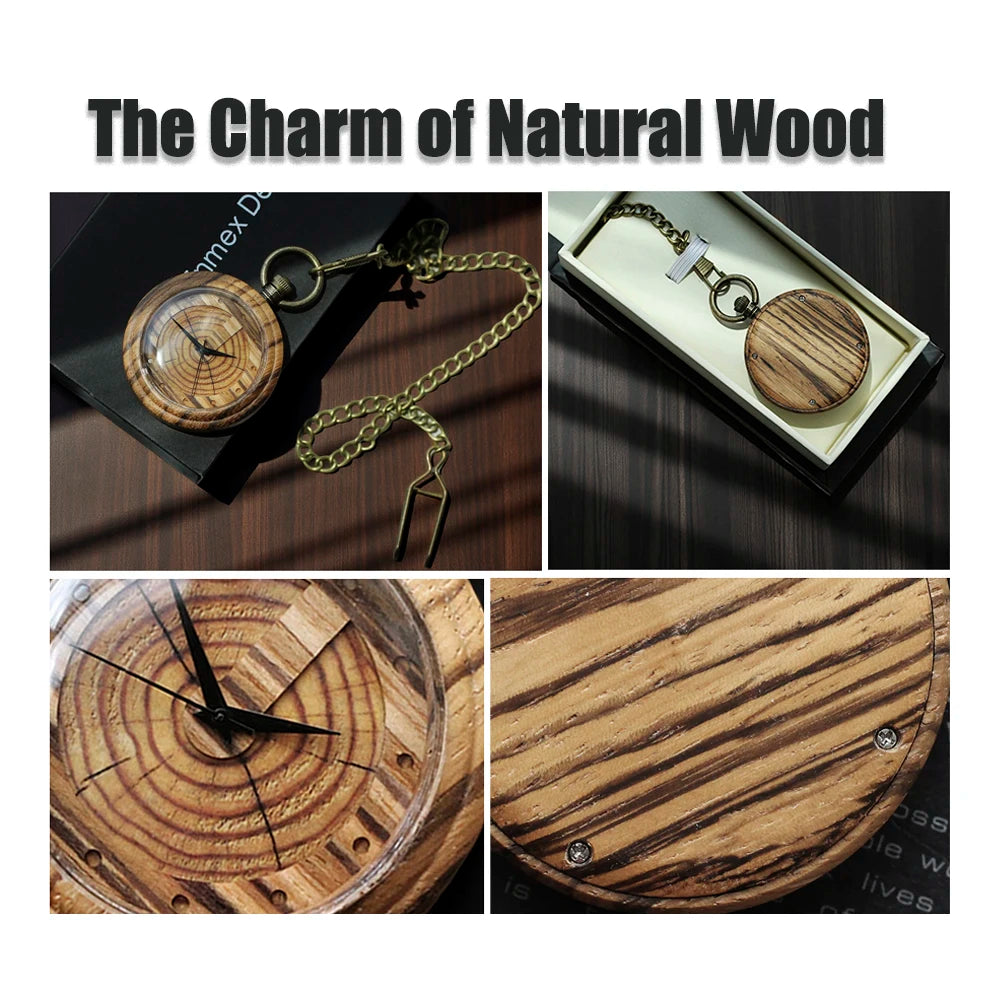 Wooden pocket watch with tree ring pattern, metal chain sweater pendant watch, unisex pocket watch, exquisite holiday gift