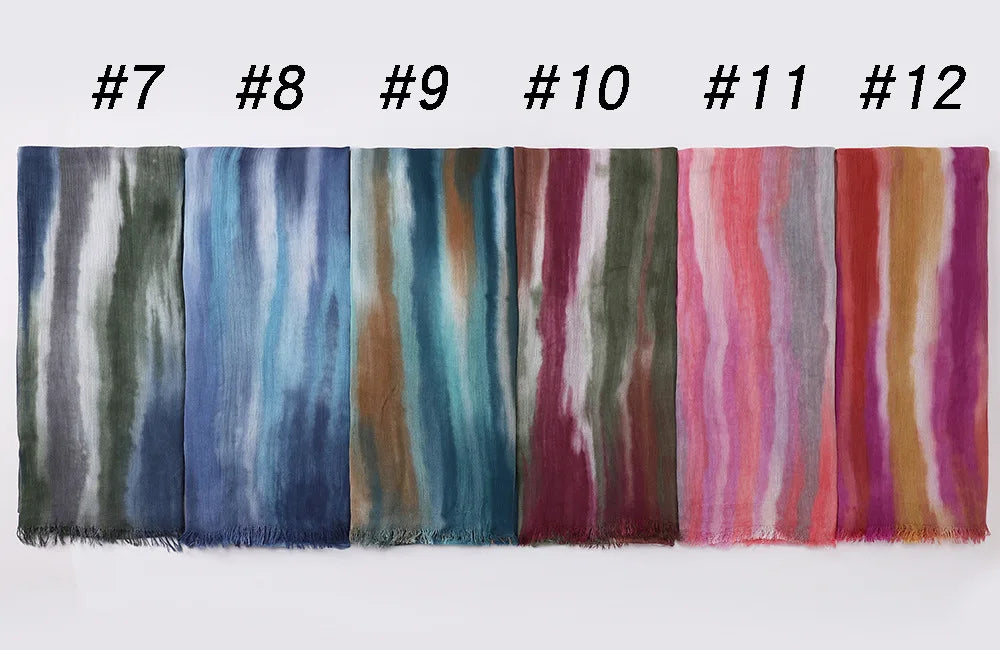 New Fashion Cotton Blend Hijabs Scarf Woman Graduated Color Striped Women Headscarf Retro Versatile Printing Long Shawl