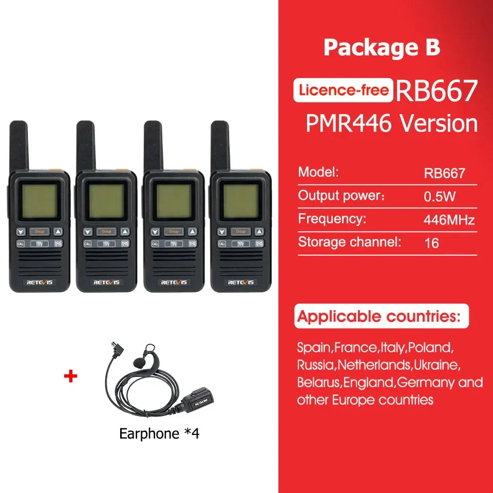 Retevis RB667 Walkie Talkie 2pcs/4pcs PMR446/FRS Portable Type-C Lincense-free Two Way Radio 1.44 Inch LCD Display for Camping