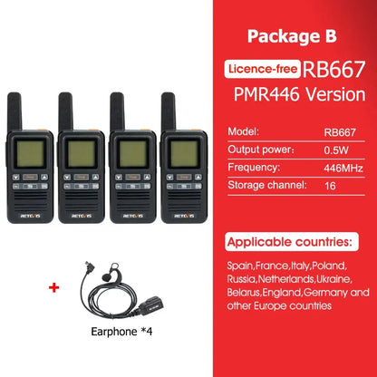 Retevis RB667 Walkie Talkie 2pcs/4pcs PMR446/FRS Portable Type-C Lincense-free Two Way Radio 1.44 Inch LCD Display for Camping