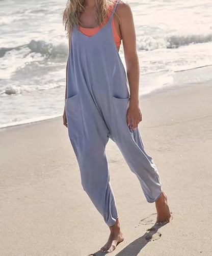 Women Casual Spaghetti Strap Sleeveless Jumpsuit Vintage Harajuku Wide Leg Loose Pants Summer Solid Oversize Overalls Rompers