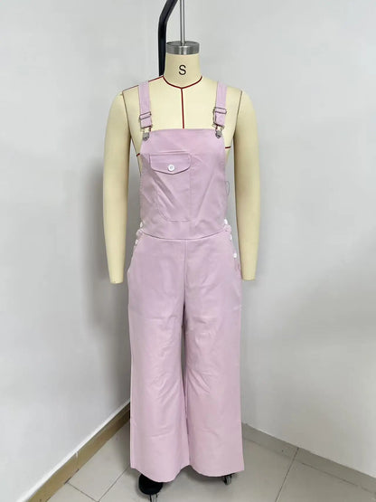 Early Autumn One-Piece Suit 2026 European And American Style Vacation Beach Retro Pocket Solid Color Workwear Strap Suit Thin Mo