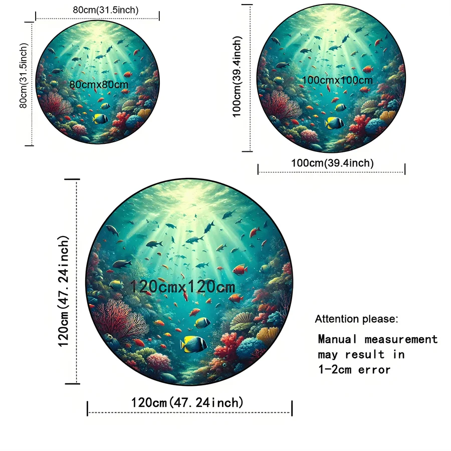 Underwater Coral Reef Fish Round Rug Ocean Marine Life Decor Soft Flannel Living Room Bedroom Bathroom Floor Mat Carpet