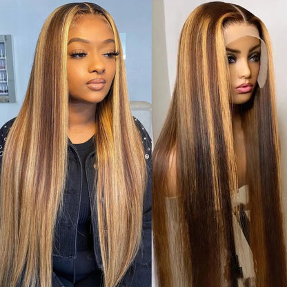 Premium Highlights Blonde Colored 13x6 HD Lace Front Human Hair Wigs Tuneful Malaysian Straight HD Transparent Lace Frontal Wig