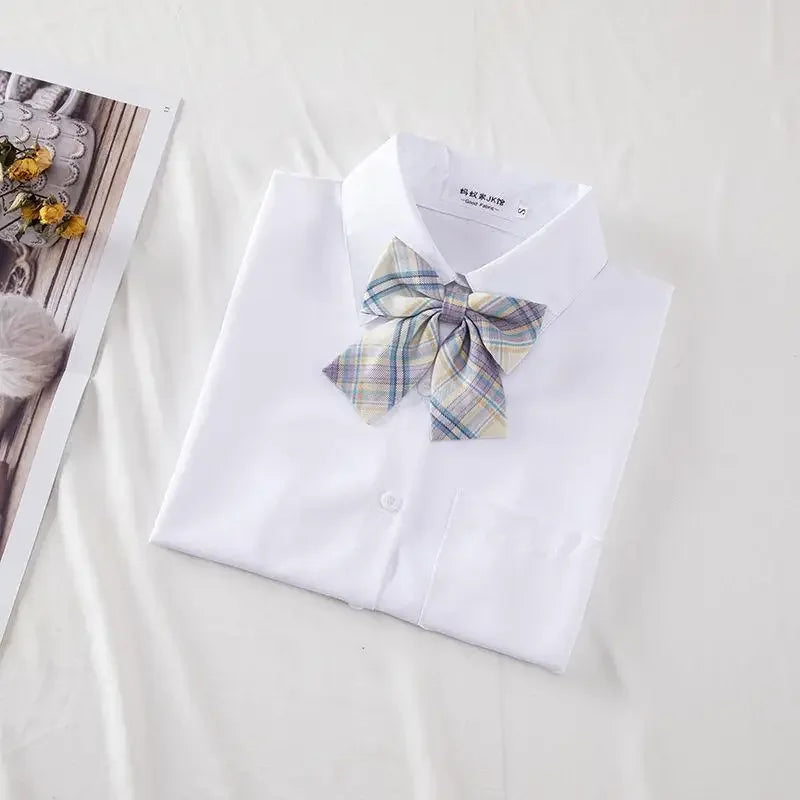 New Hot 2025 XS-3XL Women's Summer V Neck Long Sleeve Slim Casual White Shirt Tops Blouses For JK School Uniform Student Clothes