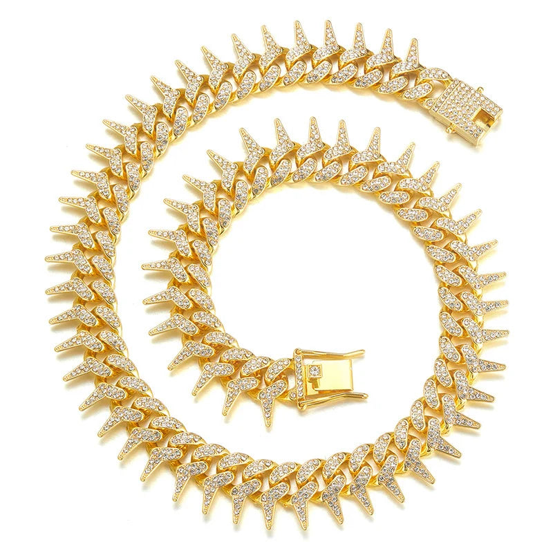 Luxury Gold Plated Spike Dog Collar Cuban Chain Choke Collar for Small Large Dogs Hip Hop Necklaces Jewelry Crystal Accessories