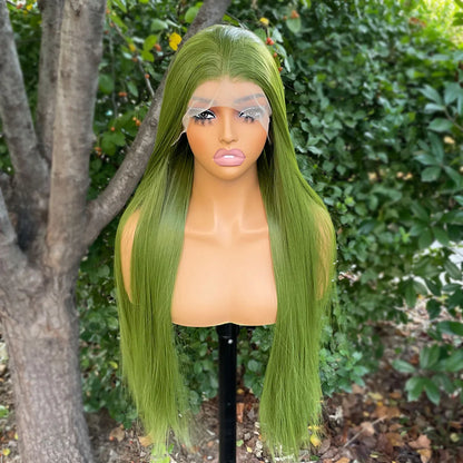 Green 13x4 Lace Front Wigs for Women 26 Inch Long Straight Synthetic Hair Wig Glueless 150% Density Natural Looking