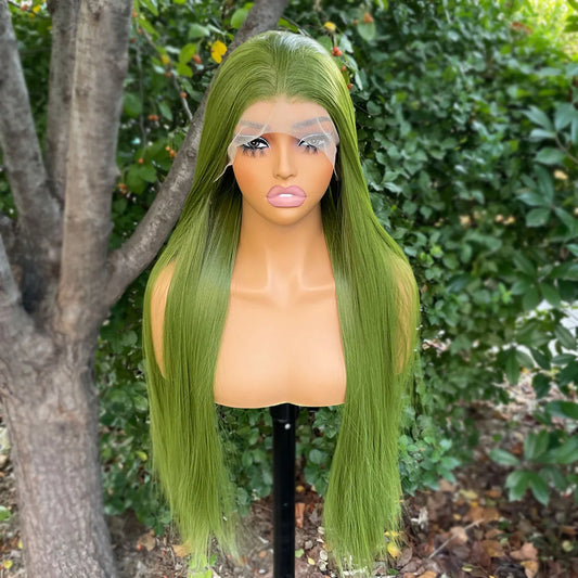 Green 13x4 Lace Front Wigs for Women 26 Inch Long Straight Synthetic Hair Wig Glueless 150% Density Natural Looking