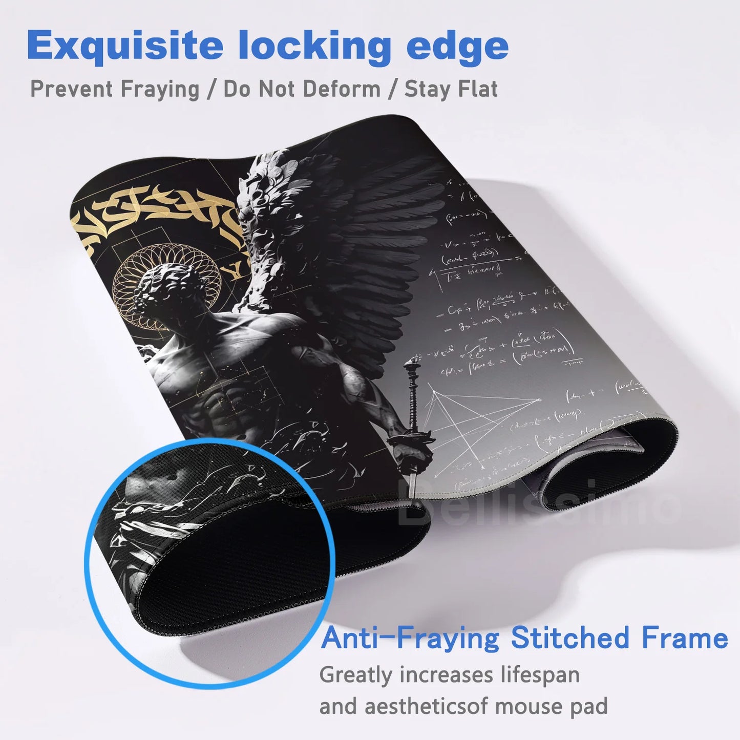 Black Majestic Sculpture Mouse Pad Large Desk Accessories Desk Pad Rubber Base Edge Mousepad Non-Slip Mousepad for Office