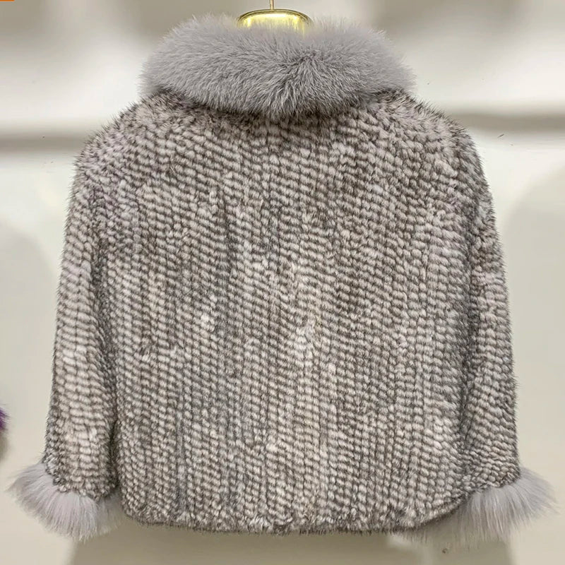 New Real Mink Fur Poncho Knitted 100% Natural Real Mink Fur Shawl Natural Fox Fur Collar Cape Autumn Winter Mink Fur Scarfs