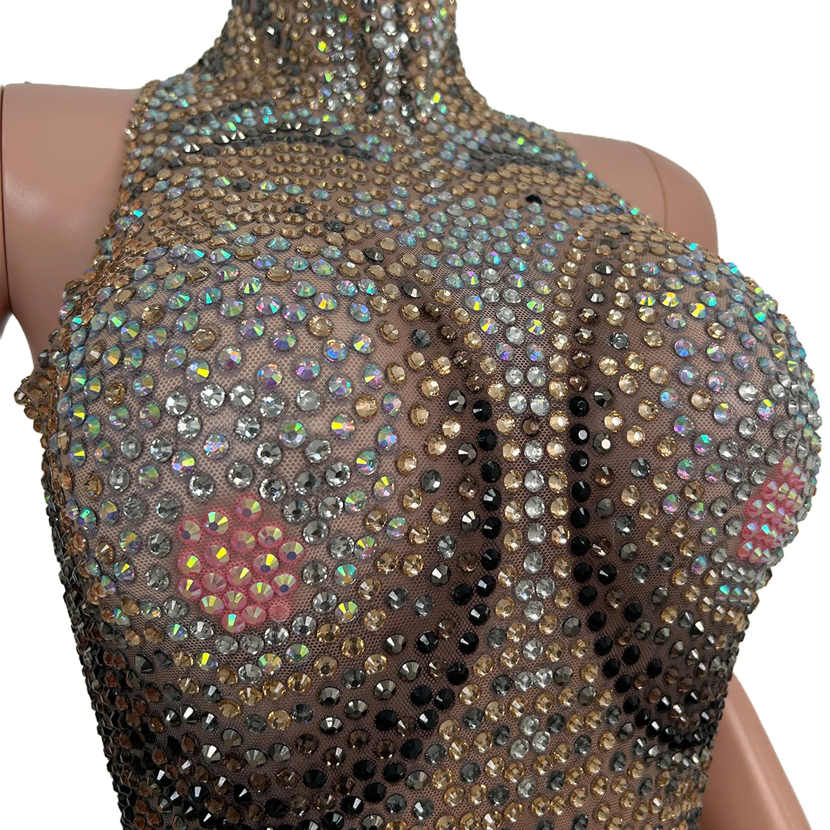 sparkling sleeveless Rhinestone crystal jumpsuits mesh stretch rompers women pole dance leotard Drag Show performance outfit