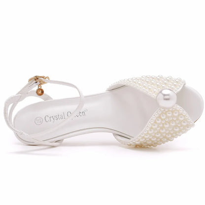 Maogu 6cm Fish Mouth High Heeled Sandals Buckle Wedding Bride Luxury Designer Shoes Heels Pearl Sandal Ladies Shoe Large Size 43