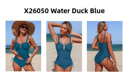 Nylon Tankini Swimsuit Two-Piece Swimwear High Elasticity Quick Dry Female Adult Pure Color European Style Swimming Water Sport