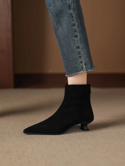 Plus Size 34-42 Genuine Leather Pointed Toe Med Heels Zipper Modern Boots Winter Autumn Shoes Concise Elegant Dress Ankle Boots
