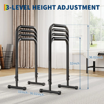 Adjustable Dip Bars with 3 Level Height 32 to 36 inch, 440 lbs Heavy Duty Steel Parallel Push Up Stand, Portable Calisthenics Station for Home Gym Strength Training