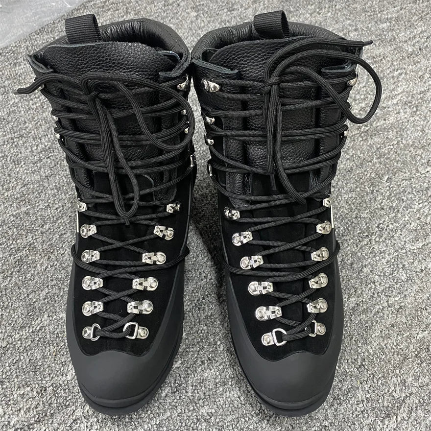 Customized Men Leather Black High Quality Functional Thick soled Motorcycle Hiking He Boots