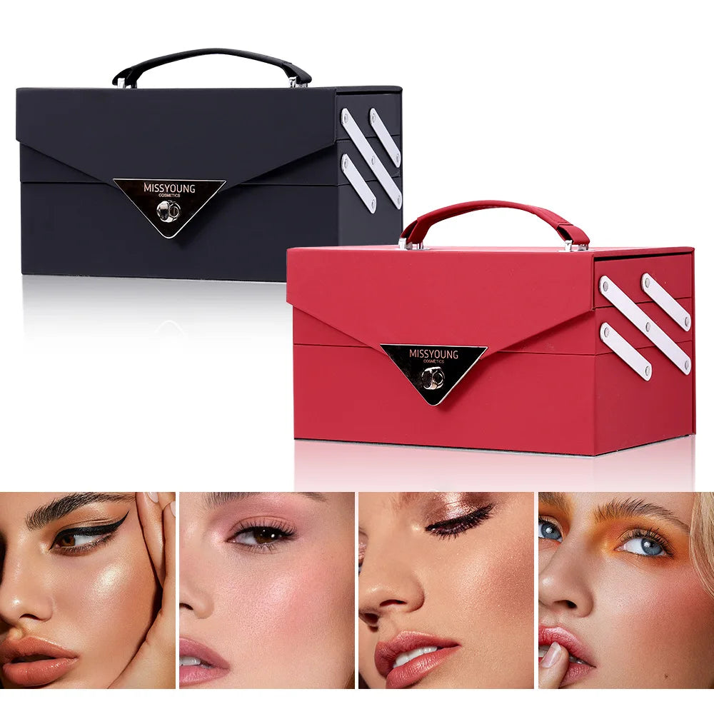 Portable Makeup Case Set Eyeshadow Lipstick Eyeliner Lip Liner Blush Complete Facial Cosmetic Kit, Ideal Holiday Gift Makeup Set