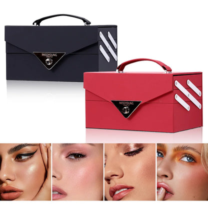Portable Makeup Case Set Eyeshadow Lipstick Eyeliner Lip Liner Blush Complete Facial Cosmetic Kit, Ideal Holiday Gift Makeup Set