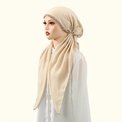 Muslim Solid Color Hijab Caps for Women Innovative Design Long Cotton Linen Soft Elasticity Head Scarf Female Handkerchief