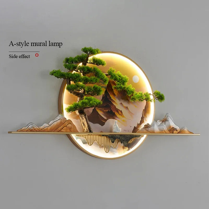 TINNY Modern LED Wall Picture Light Inside Creative Chinese Pine Landscape Mural Sconces Lamp for Home Living Bedroom Study