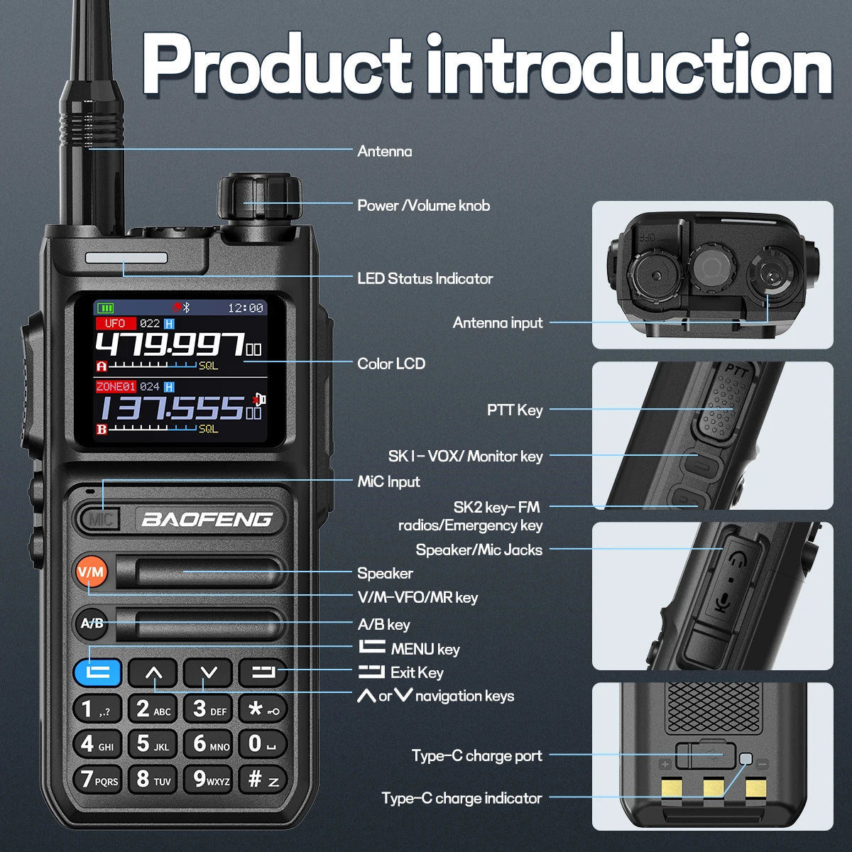 Baofeng AR-26 GPS Walkie Talkie Multi-Band Long Range Wireless Copy Frequency Air Band NOAA Type-C Charger For Camping Ham Radio