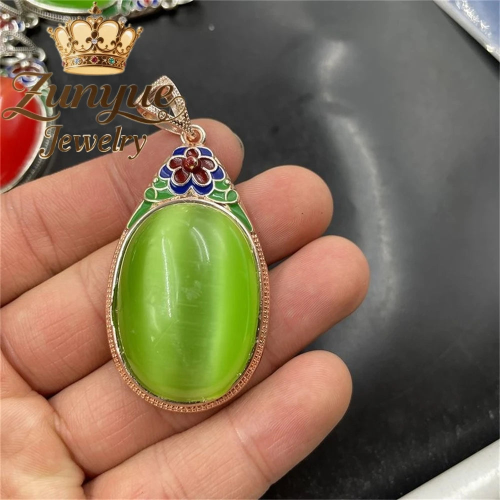 Natural Colorful Cat's Eye Stone Pendant Necklace Elegant Fashion Daily Wear Luxury Quality Fine Jewelry For Women Unisex Gift