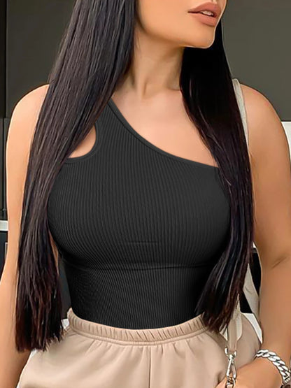 Women's Yoga Bodysuit Solid Color Sleeveless Sexy Fitness Workout Breathable One Shoulder Sport Yoga Tight Bodysuit