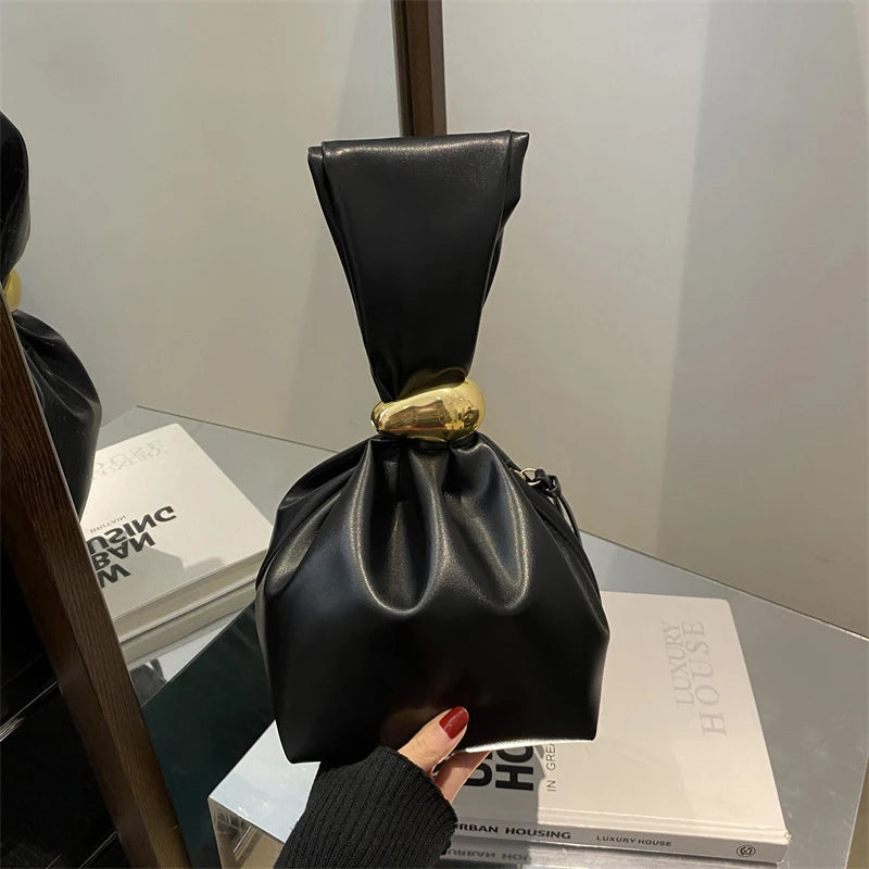 Mini PU Leahter Underarm Pleated Cloud Bag For Women 2025 Fashion Designer Female Retro Bucket Shoulder Bag Handbags And Purses