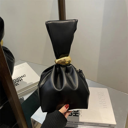 Mini PU Leahter Underarm Pleated Cloud Bag For Women 2025 Fashion Designer Female Retro Bucket Shoulder Bag Handbags And Purses