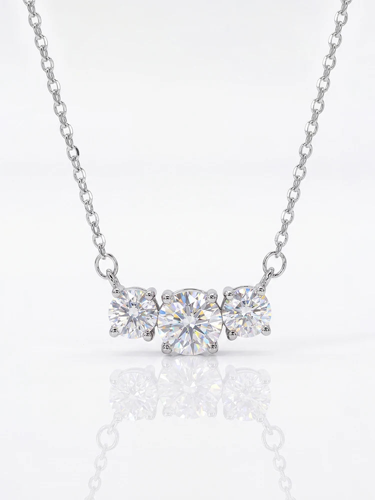 1CT Real Moissanite Diamond Three Round Shiny Necklace for Women's Anniversary Engagement 925 Sterling Silver Fine Jewelry