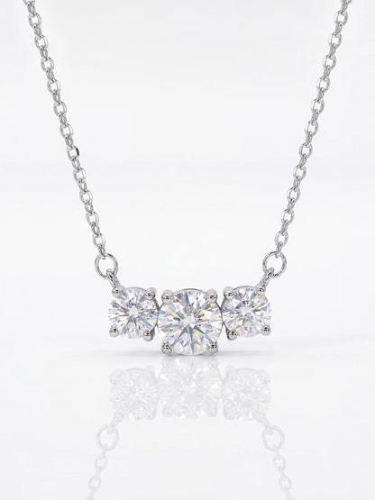 1CT Real Moissanite Diamond Three Round Shiny Necklace for Women's Anniversary Engagement 925 Sterling Silver Fine Jewelry