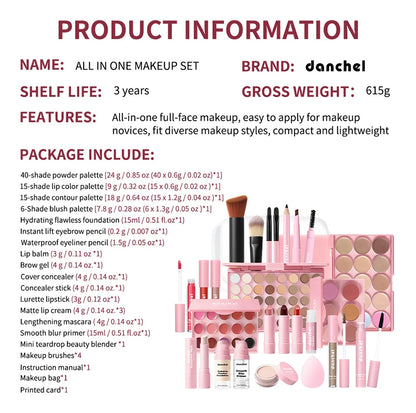 All In One Makeup Set Gathering All Cosmetic Including Base Makeup, Concealer, Contour ,Powder Blusher, Eyebrow Eye, Lip Makeup