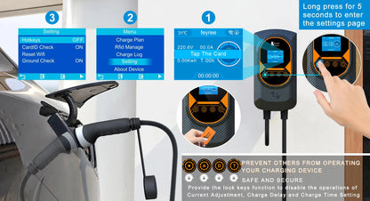 Feyree EV Charging Station 32A Electric Vehicle Car Charger EVSE Wallbox Wallmount 7.6/11/22KW Type2 Cable IEC62196 APP Control