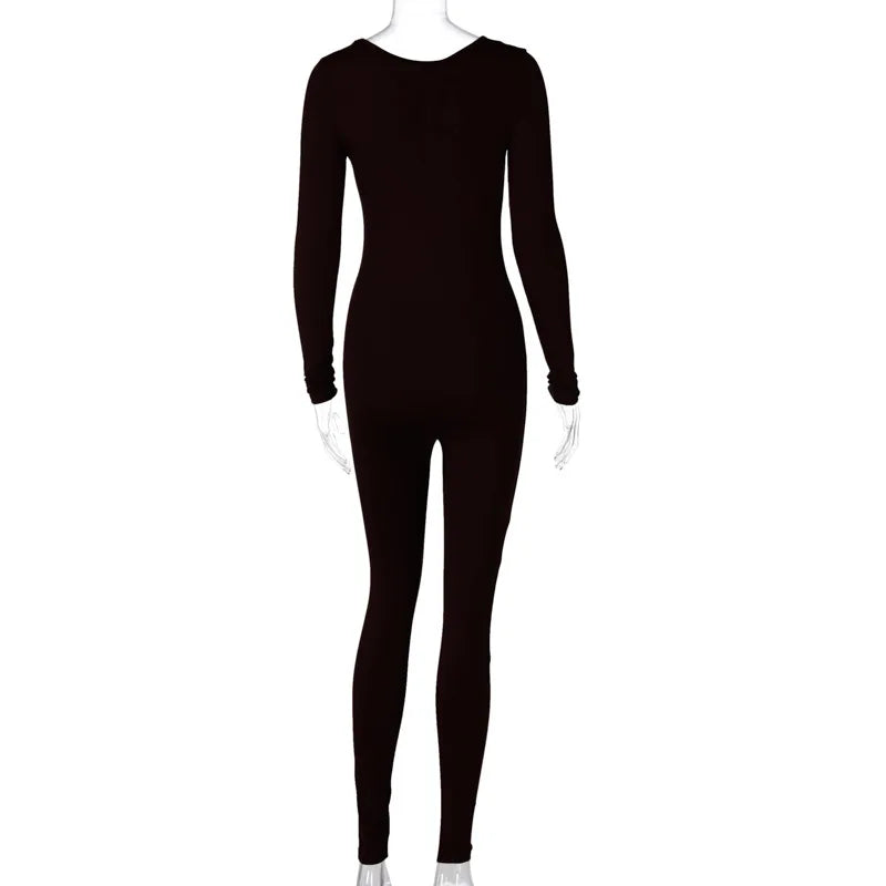 Women's Jumpsuit Bodycon Long Sleeve Fitness Romper Activity Playsuit Winter Basic Clothes Black White Brown Jumpsuits