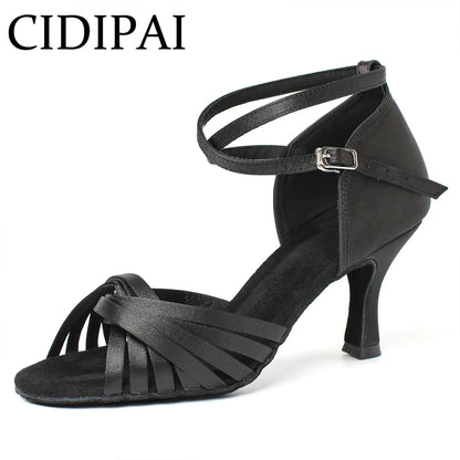 CIDIPAI Black Silk Satin Latin Dance Shoes For Women Latex Soft Soled Ballroom Tango Salsa Dance Shoes Indoor Party Shoes