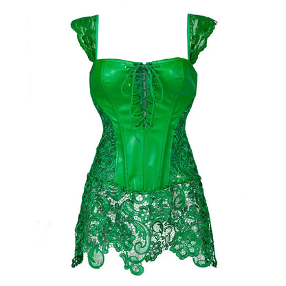 Women's Steampunk Gothic Overbust Corset Dress Lace Up Zipper Back Punk Faux Leather Bustier Lingerie Plus Size
