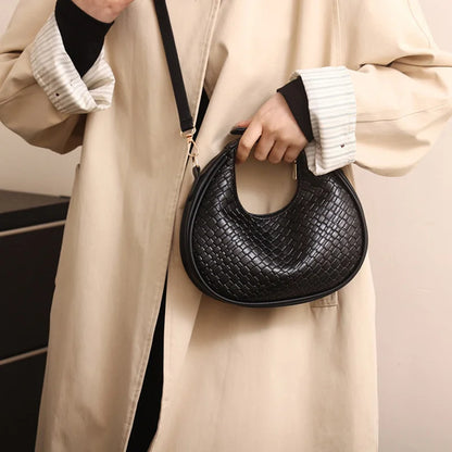 Fashion Black Half Moon Bag Luxury Pu Leather Ladies Purses and Handbags Crossbody Women Shoulder Bags