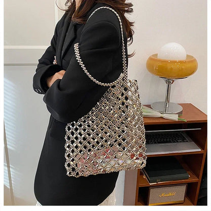 2026 Fashion Exquisite Bead Sense of Luxury Hollow Out Women‘s Handbags Hot Sale New No Zipper Acrylic Square Shoulder Bags
