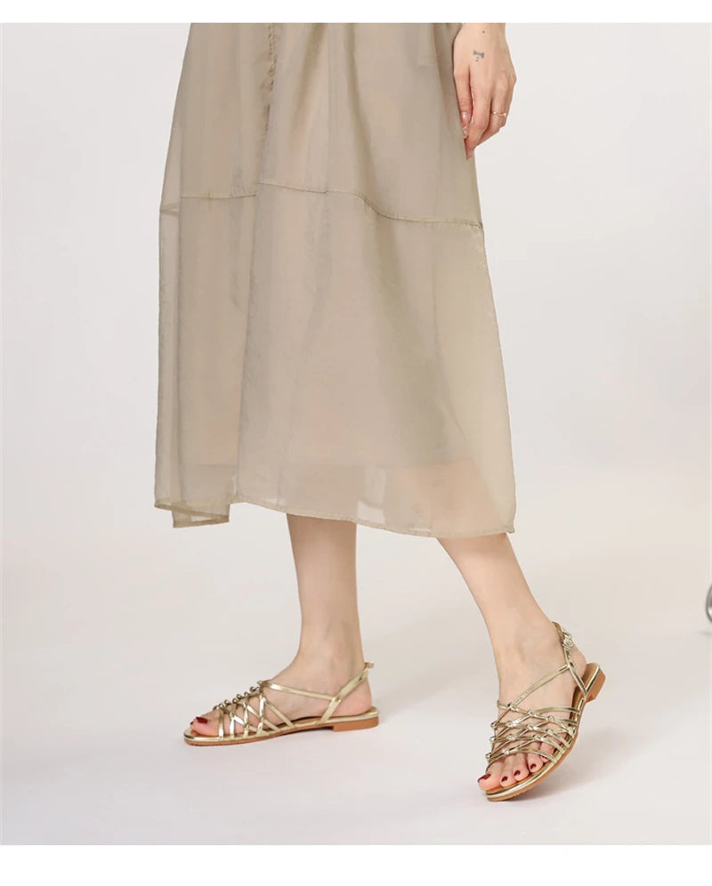 ZAROY Luxury Gold Gladiator Flat Sandals Woman Summer Narrow Band Open Toe Roman Shoes Casual Strap Sandalia Zapatos босон