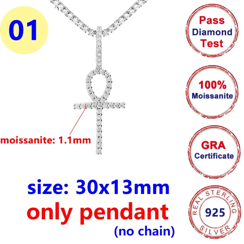 12 Styles Full Moissanite Diamond D Color Cross Pendant S925 Sterling Sliver White Gold Moissanite Pendant for Women Men