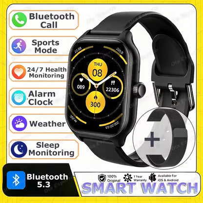 New Smart Watch Android IOS Phone 1.44 Inch Color Screen Bluetooth Call Blood Oxygen/Pressure Monitoring Smart Watch Women Men